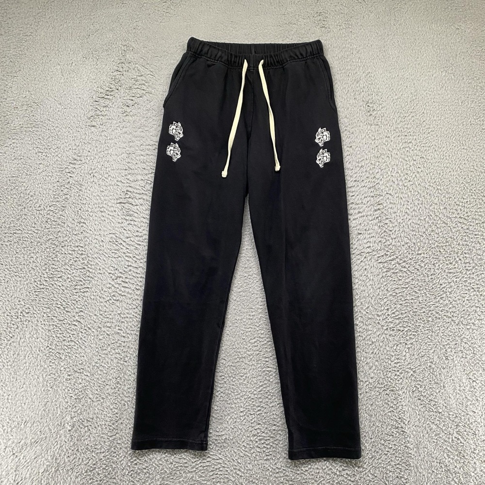 Darc Sport Sweatpants Womens Medium Black Fleece Joggers Embroidered Wolf Heads